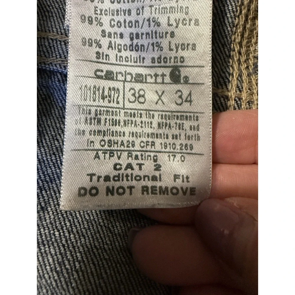 Carhartt FR Denim Jeans Men's 38X34 Cat 2 Relaxed Fit Flame Resistant Workwear